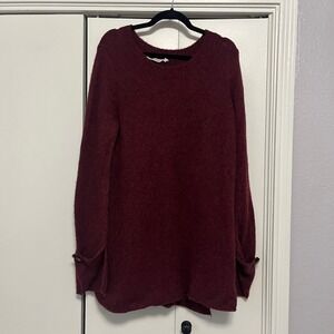 Burgundy Knit Sweater Tunic Dress Long Sleeve Button‎ Detail Oversized